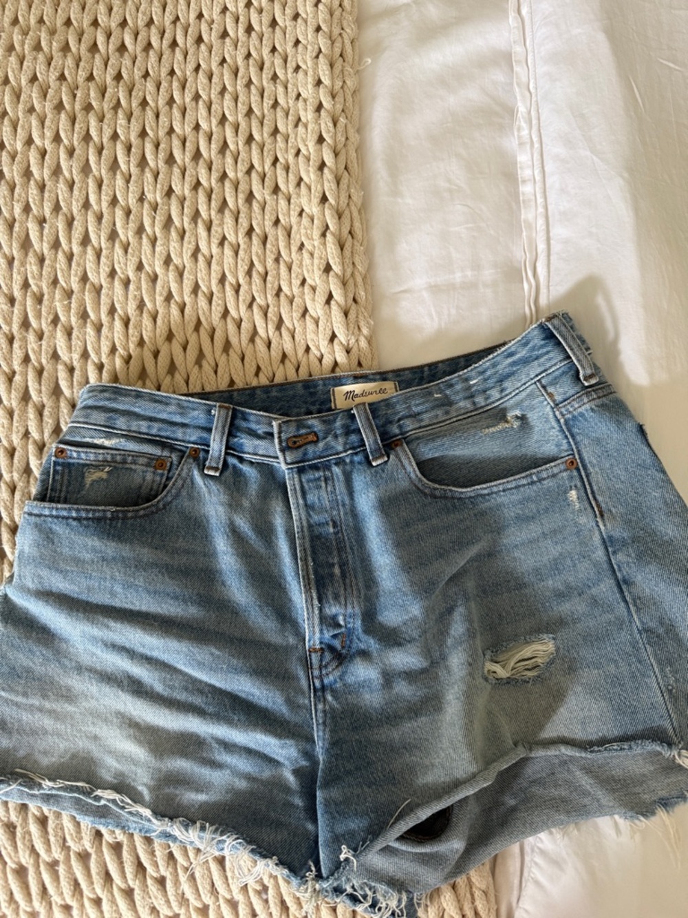 Madewell Light Blue Distressed Denim Jean Shorts - The Brynn Curvy